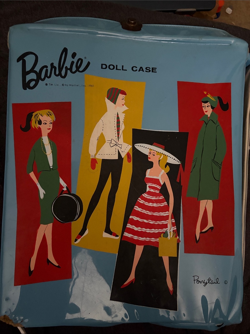 Barbie Light Blue Vintage Doll Case with Multicolor Fashion Panel